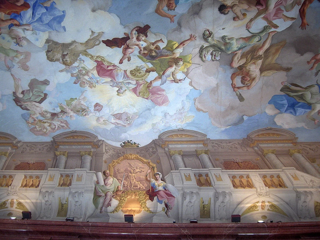 Sala dei marmi; affresco sul soffitto di Paul Troger (1731) - dettaglio, Abbazia di Melk, Austria